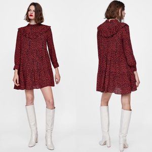 Zara Red and Black Leopard Print Dress Small